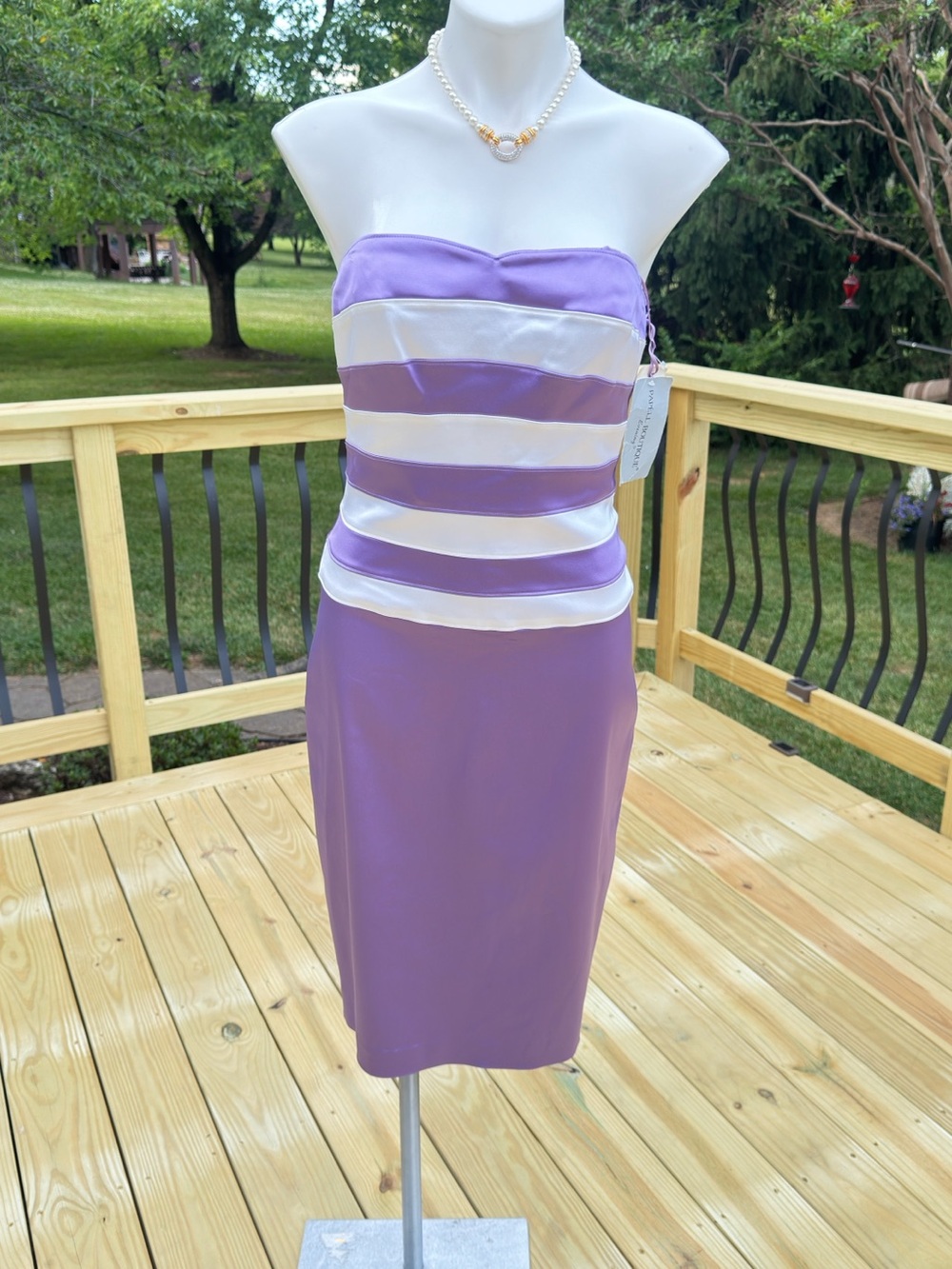 Vintage NWT Adrianna Papell Boutique Strapless Purple & White Sateen Midi Dress